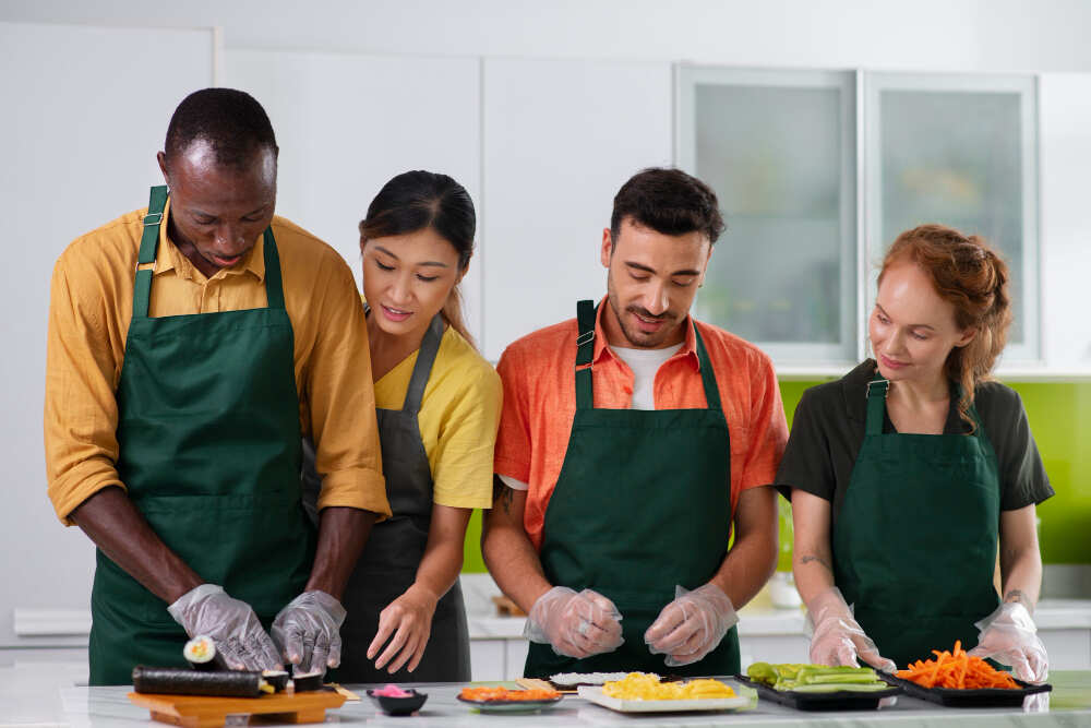 Atelier de cuisine en groupe dirigé par un chef professionnel avec Top Reserve.